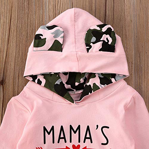 Yassiglia Ropa de bebé, niña, 2 piezas, conjunto de ropa de manga larga con cuello redondo, sudadera con capucha y pantalones de camuflaje, regalo de lujo, algodón para otoño., Rosa., 0-6 Meses