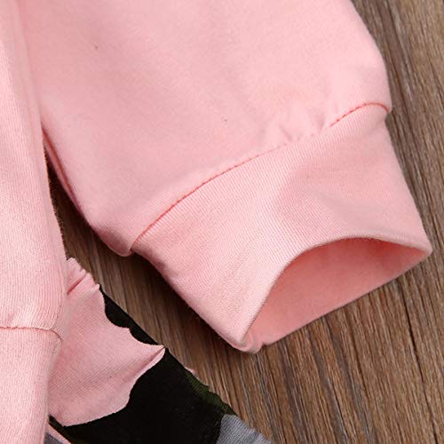 Yassiglia Ropa de bebé, niña, 2 piezas, conjunto de ropa de manga larga con cuello redondo, sudadera con capucha y pantalones de camuflaje, regalo de lujo, algodón para otoño., Rosa., 0-6 Meses