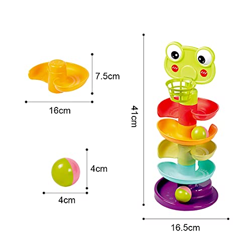 YGJT Juguete de Niños 1-3 años, Clasificador de Forma de Torre de 5 Capas para Bebés, Juguetes Educativos para Rampa de Bola Apilable, Go Ball Ramp Set de Regalo para Cumpleaños(Rana Pequeña)