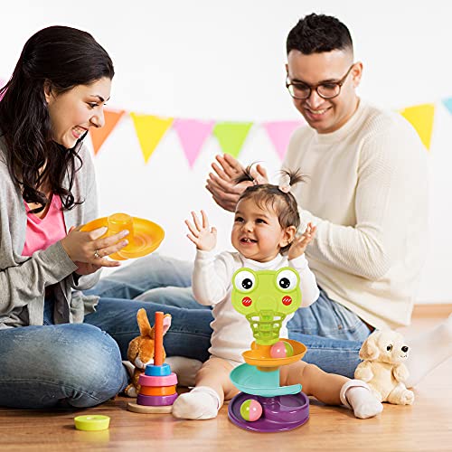 YGJT Juguete de Niños 1-3 años, Clasificador de Forma de Torre de 5 Capas para Bebés, Juguetes Educativos para Rampa de Bola Apilable, Go Ball Ramp Set de Regalo para Cumpleaños(Rana Pequeña)