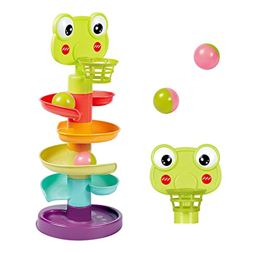 YGJT Juguete de Niños 1-3 años, Clasificador de Forma de Torre de 5 Capas para Bebés, Juguetes Educativos para Rampa de Bola Apilable, Go Ball Ramp Set de Regalo para Cumpleaños(Rana Pequeña)