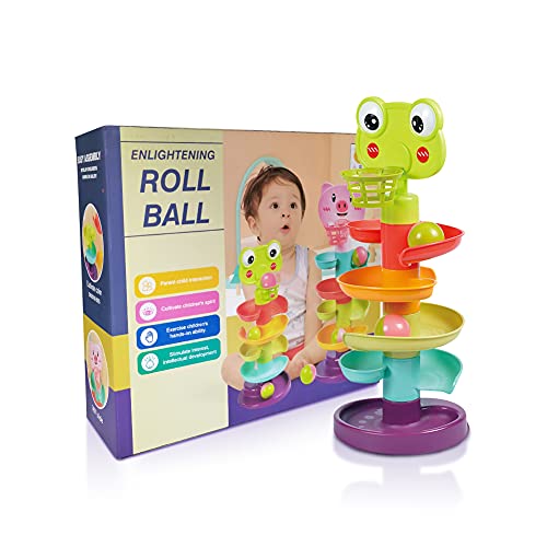 YGJT Juguete de Niños 1-3 años, Clasificador de Forma de Torre de 5 Capas para Bebés, Juguetes Educativos para Rampa de Bola Apilable, Go Ball Ramp Set de Regalo para Cumpleaños(Rana Pequeña)