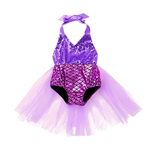 YiZYiF Bebé Niñas Traje de Baño de Una Pieza sin Mangas con Lazo Bañador Brillante de Sirena para Princesa Recién Nacida Mono de Natación Rosa&Morado 18-24 Meses