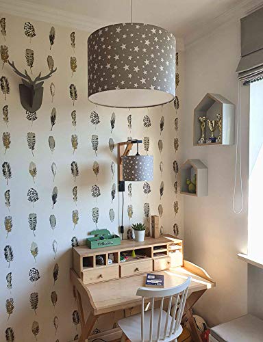 youngDECO Lámpara para habitación de bebé y de niños, con estrellas grises, 2xE27, pantalla grande de Ø38cm