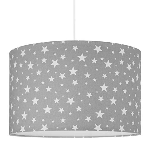 youngDECO Lámpara para habitación de bebé y de niños, con estrellas grises, 2xE27, pantalla grande de Ø38cm