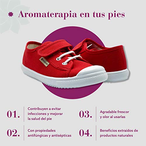 Zapatillas de Lona para niña y niño/Bambas Infantiles con aromaterapia antimosquitos/Calzado Infantil con Cierre de Velcro y Cordones elásticos/fabricacion en España (Rojo, Numeric_26)