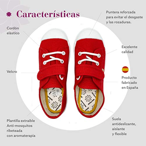 Zapatillas de Lona para niña y niño/Bambas Infantiles con aromaterapia antimosquitos/Calzado Infantil con Cierre de Velcro y Cordones elásticos/fabricacion en España (Rojo, Numeric_26)