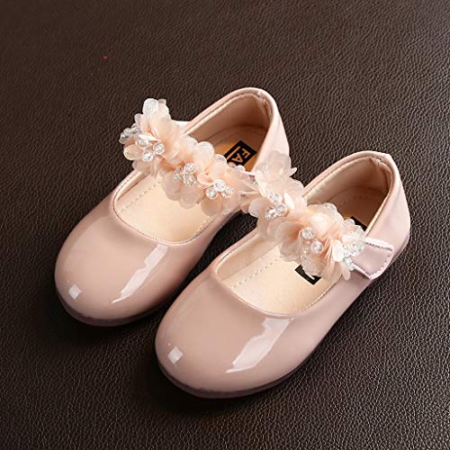 Zapatos infantiles de princesa, zapatos de baile para niña, zapatos de noche, planos, Mary Jane para vestido de flores, zapatos para fiestas, cumpleaños, bodas, zapatos de piel (Pink, 18-24Months)