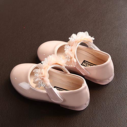 Zapatos infantiles de princesa, zapatos de baile para niña, zapatos de noche, planos, Mary Jane para vestido de flores, zapatos para fiestas, cumpleaños, bodas, zapatos de piel (Pink, 18-24Months)