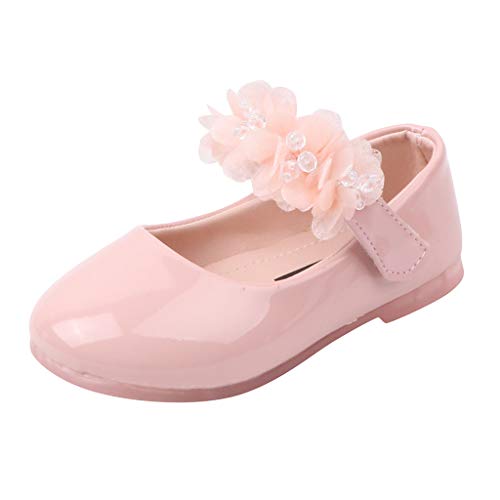 Zapatos infantiles de princesa, zapatos de baile para niña, zapatos de noche, planos, Mary Jane para vestido de flores, zapatos para fiestas, cumpleaños, bodas, zapatos de piel (Pink, 18-24Months)