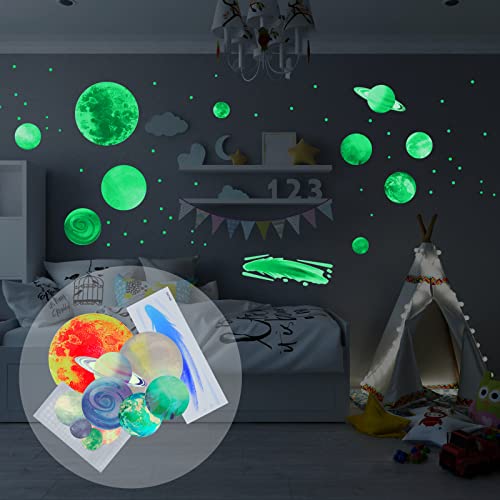 Pegatinas luminosas de cielo estrellado, estrellas fluorescentes en la oscuridad, adhesivo decorativo para pared, autoadhesivos que brillan en la oscuridad, sistema solar y cometas