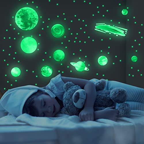 Pegatinas luminosas de cielo estrellado, estrellas fluorescentes en la oscuridad, adhesivo decorativo para pared, autoadhesivos que brillan en la oscuridad, sistema solar y cometas