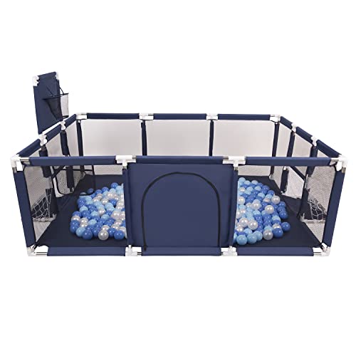 Selonis Parque De Juegos Con Canasta, Meta Y 100 Bolas Para Niños, Azul Marino:Babyblue/Azul/Perla