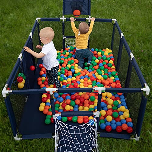 Selonis Parque De Juegos Con Canasta, Meta Y 100 Bolas Para Niños, Azul Marino:Babyblue/Azul/Perla