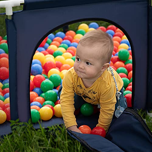 Selonis Parque De Juegos Con Canasta, Meta Y 100 Bolas Para Niños, Azul Marino:Babyblue/Azul/Perla