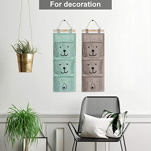 SNAGAROG 2 Bolsas de Almacenamiento para Colgar en la Pared con Dibujos Animados sobre la Puerta, Organizador de Bolsillo de Tela Impermeable para Colgar Bolsas de Almacenamiento con 3 Bolsillos